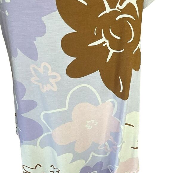 Alfani Womens Size Large Pullover Top Blue Brown Floral Print Short Sleeve - Picture 6 of 14